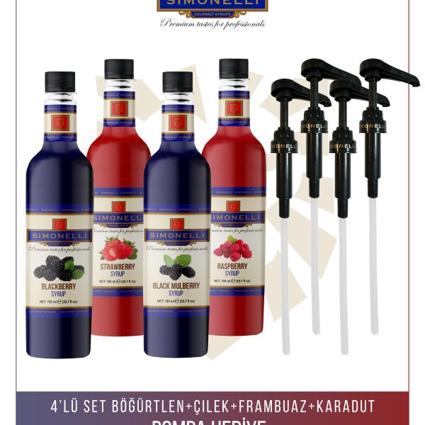 Simonelli 4’lü Kokteyl Şurubu Seti 700 ml Çilek Böğürtlen Frambuaz Karadut Aromalı