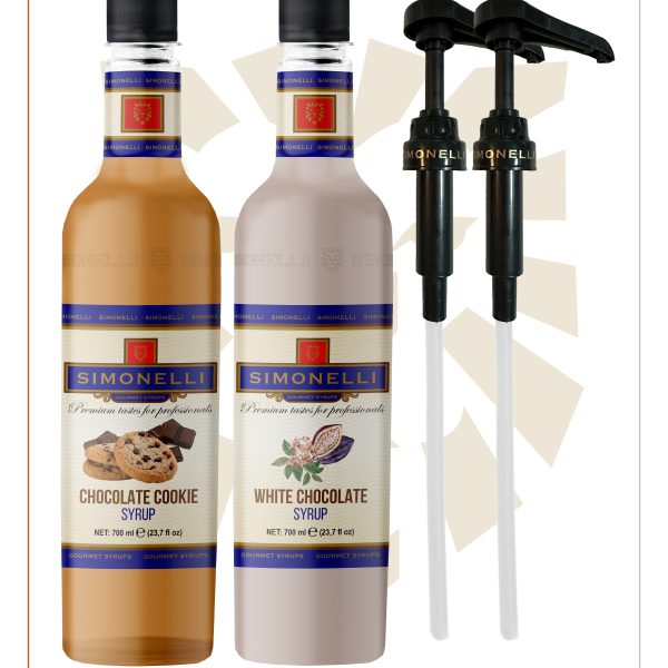 Simonelli Kahve ve Kokteyl Şurubu 2’li Çikolatalı Kurabiye Beyaz Çikolatalı 700 ml Pompa Hediye