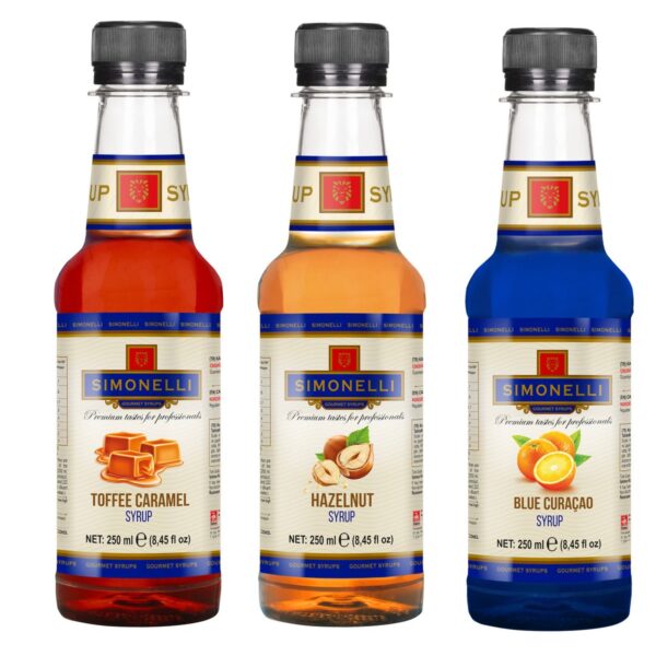 3'lü Şurup Seti (Toffee Karamel + Fındık+ Turunç) Kahve Ve Kokteyl Şurubu 3x250ml