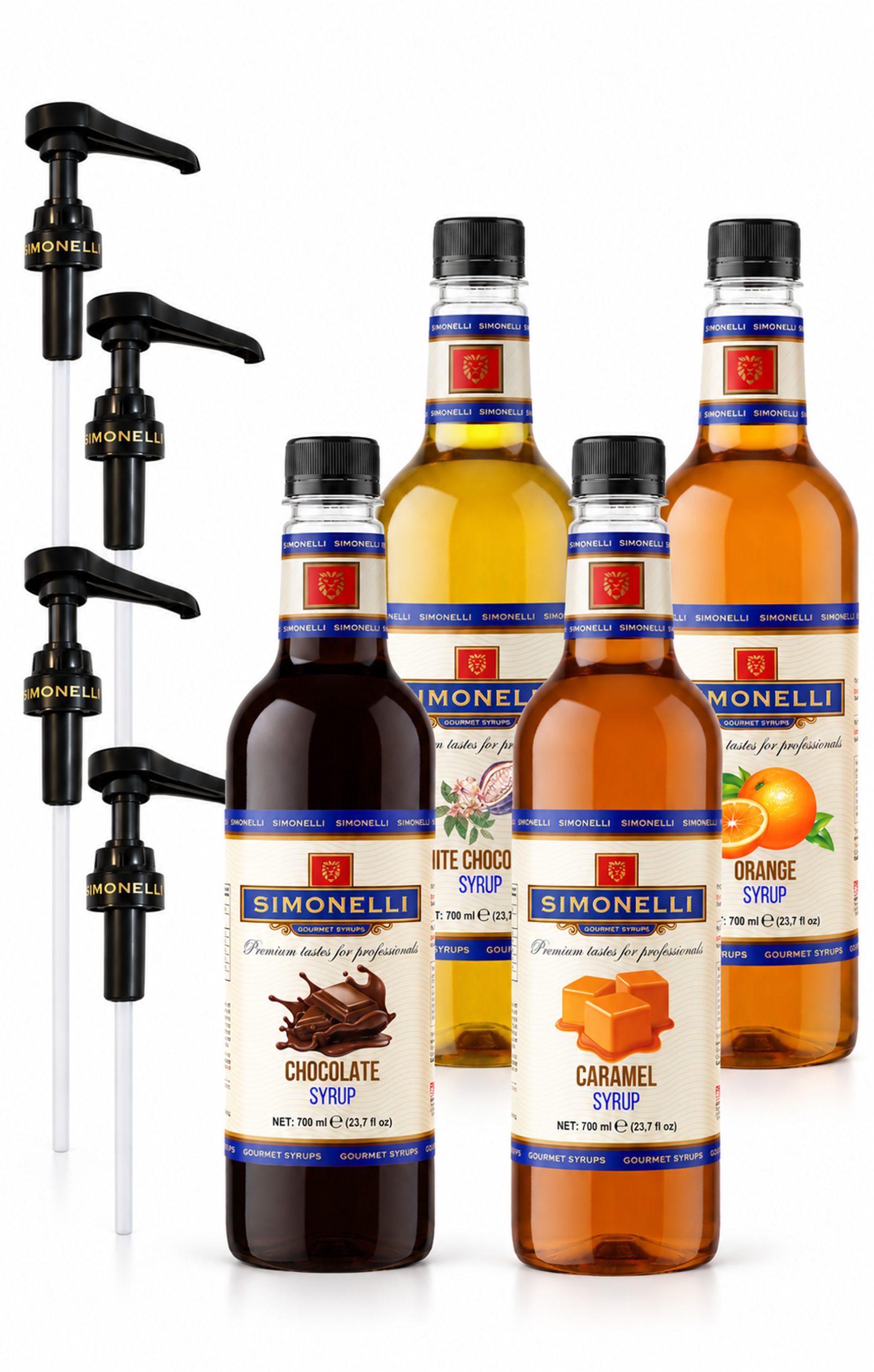 4lü set-2 Simonelli Kahve ve Kokteyl Şurubu 700 ml 4'lü Set Karamel+Portakal+Çikolata+Beyaz Çikolata - Görsel 1